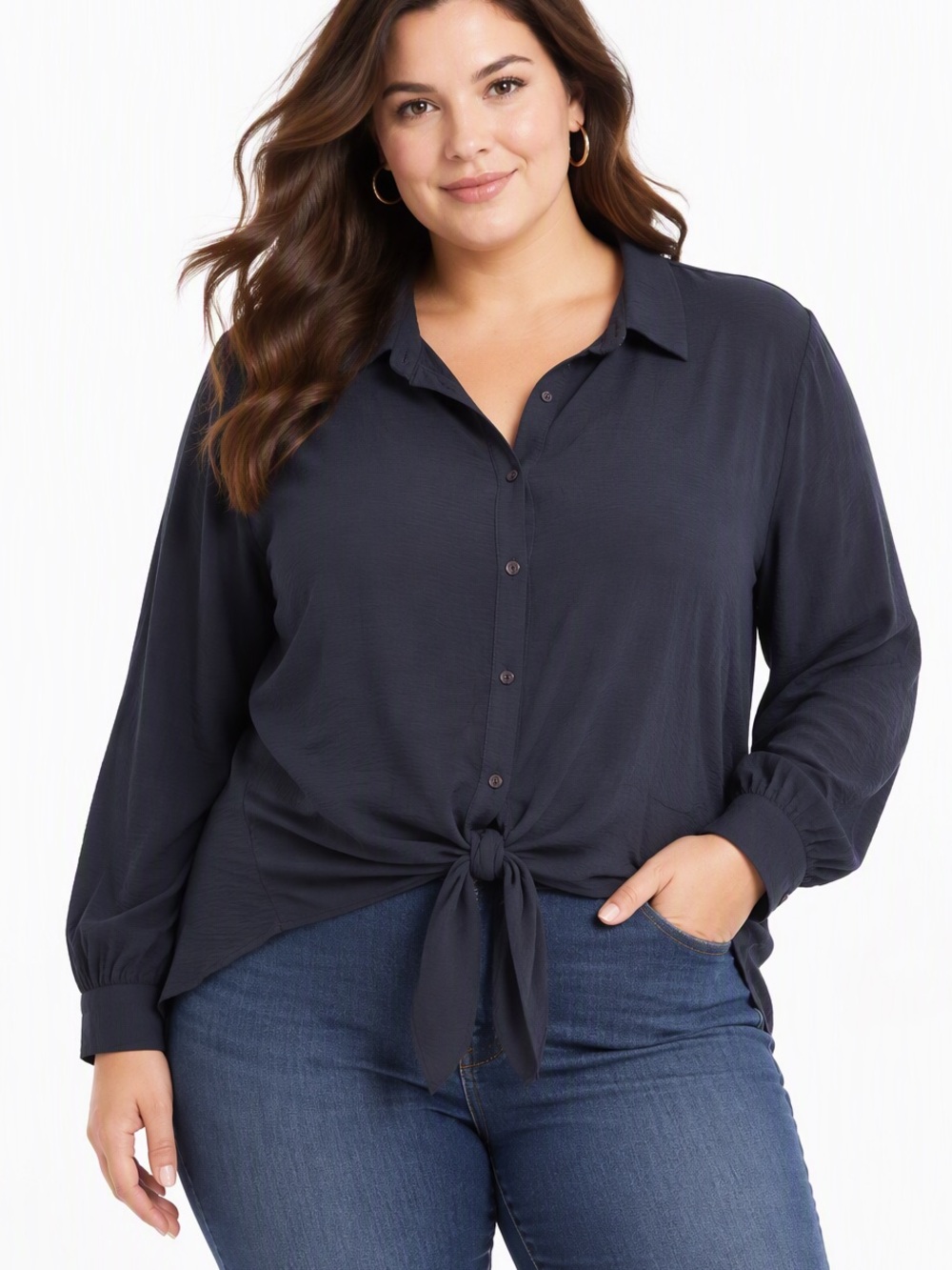 Timing Button Down Blouse in Blue 3X